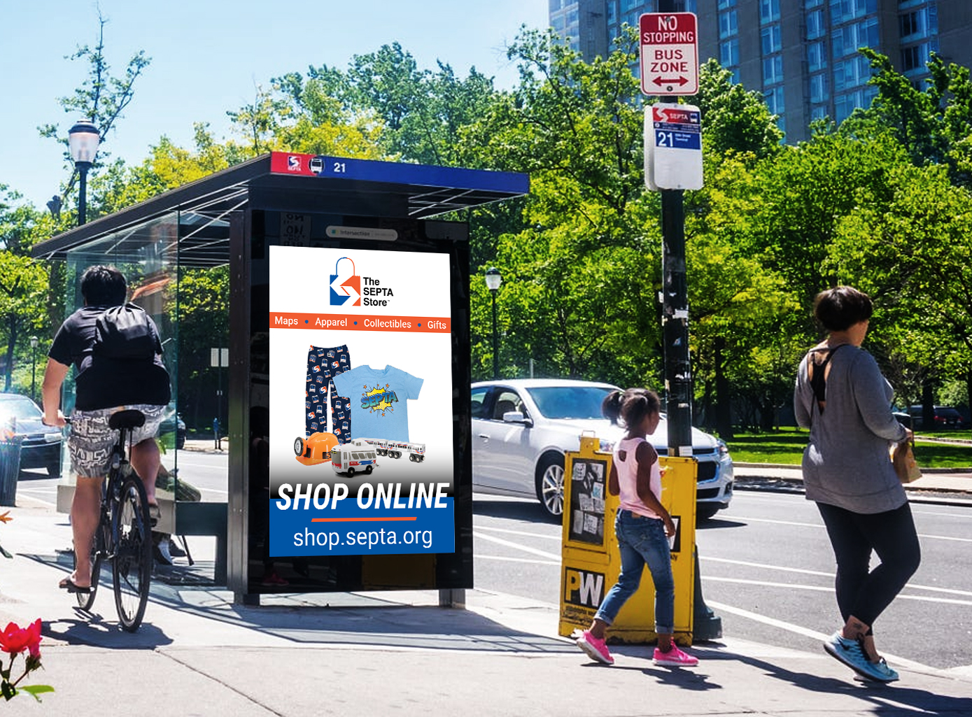 Mockup of Urban Bus Shelter Ad in center city