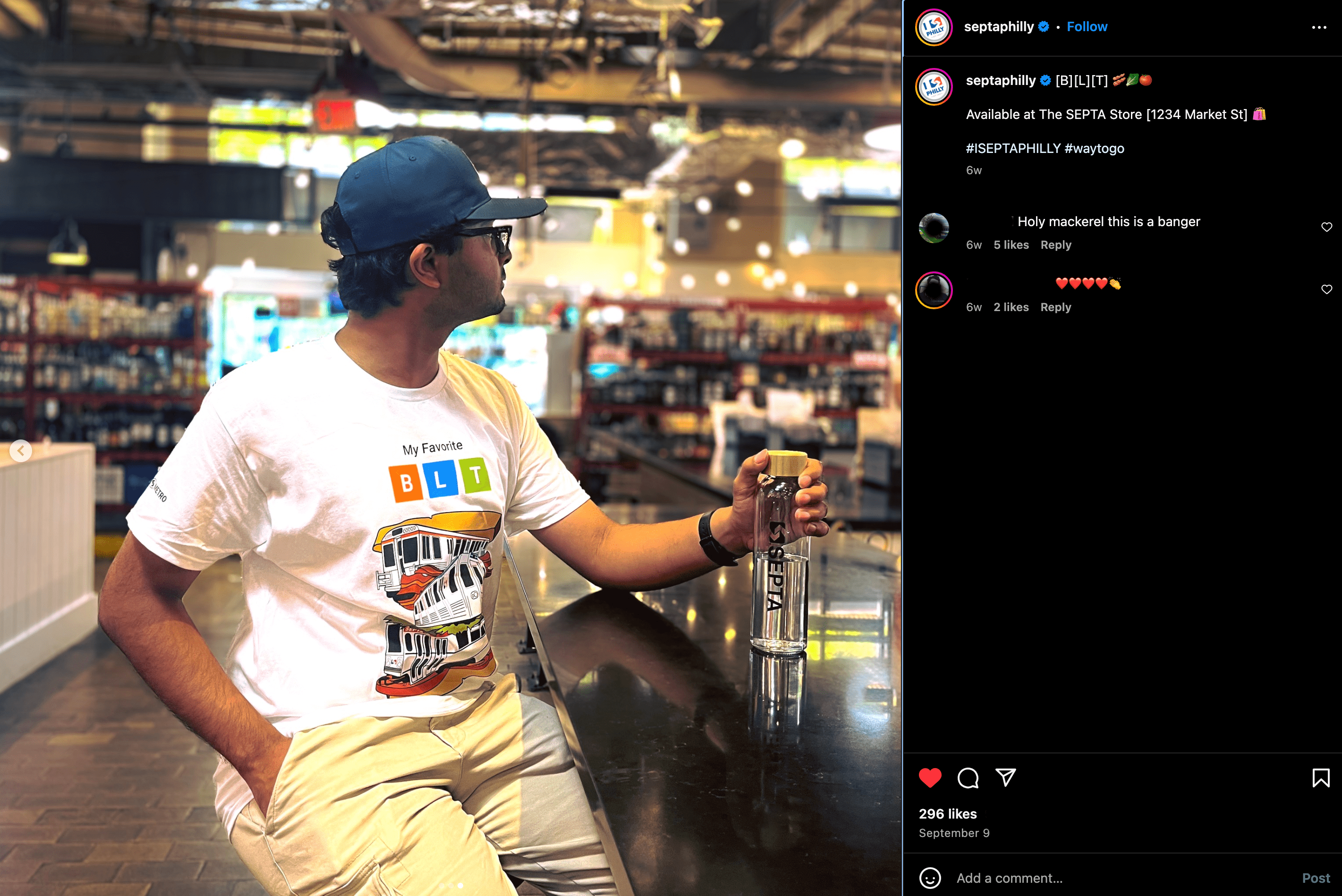 Instagram Post of model with merch on SEPTA's account