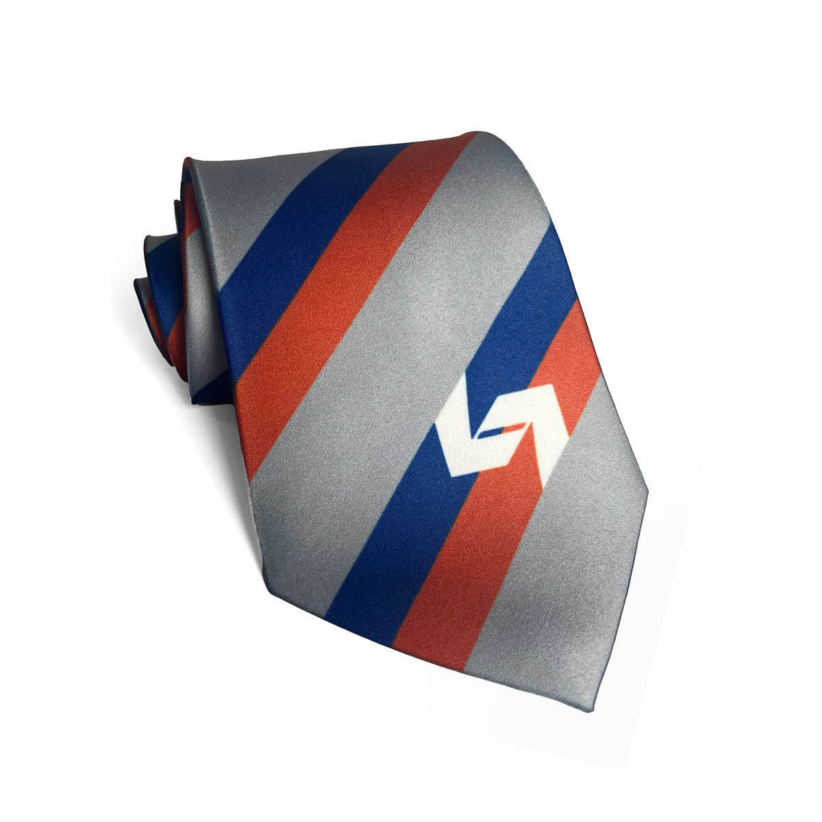 Rolled up SEPTA branded orange and blue tie with white emblem